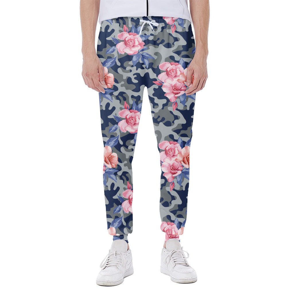 Pink Rose Flower Camouflage Print Scuba Joggers