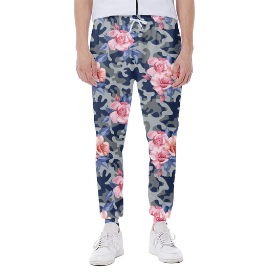 Pink Rose Flower Camouflage Print Scuba Joggers