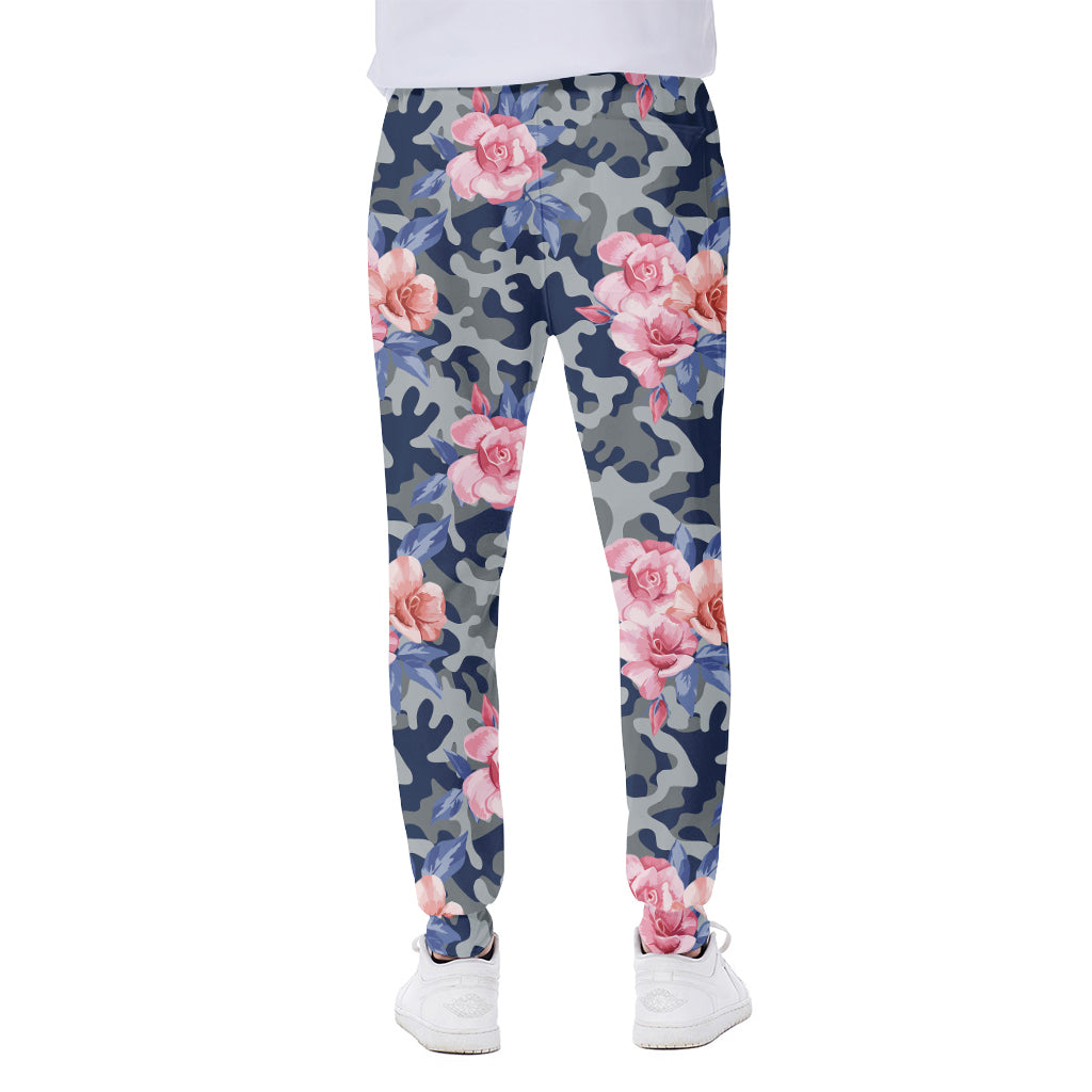 Pink Rose Flower Camouflage Print Scuba Joggers