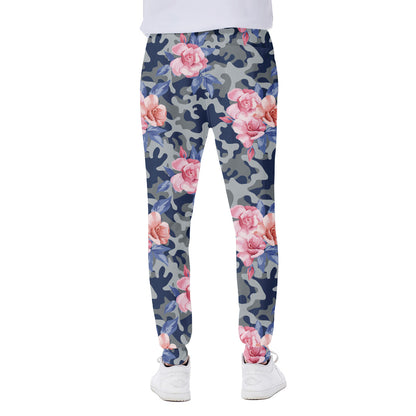 Pink Rose Flower Camouflage Print Scuba Joggers