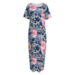 Pink Rose Flower Camouflage Print Short Sleeve Long Nightdress