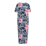 Pink Rose Flower Camouflage Print Short Sleeve Long Nightdress