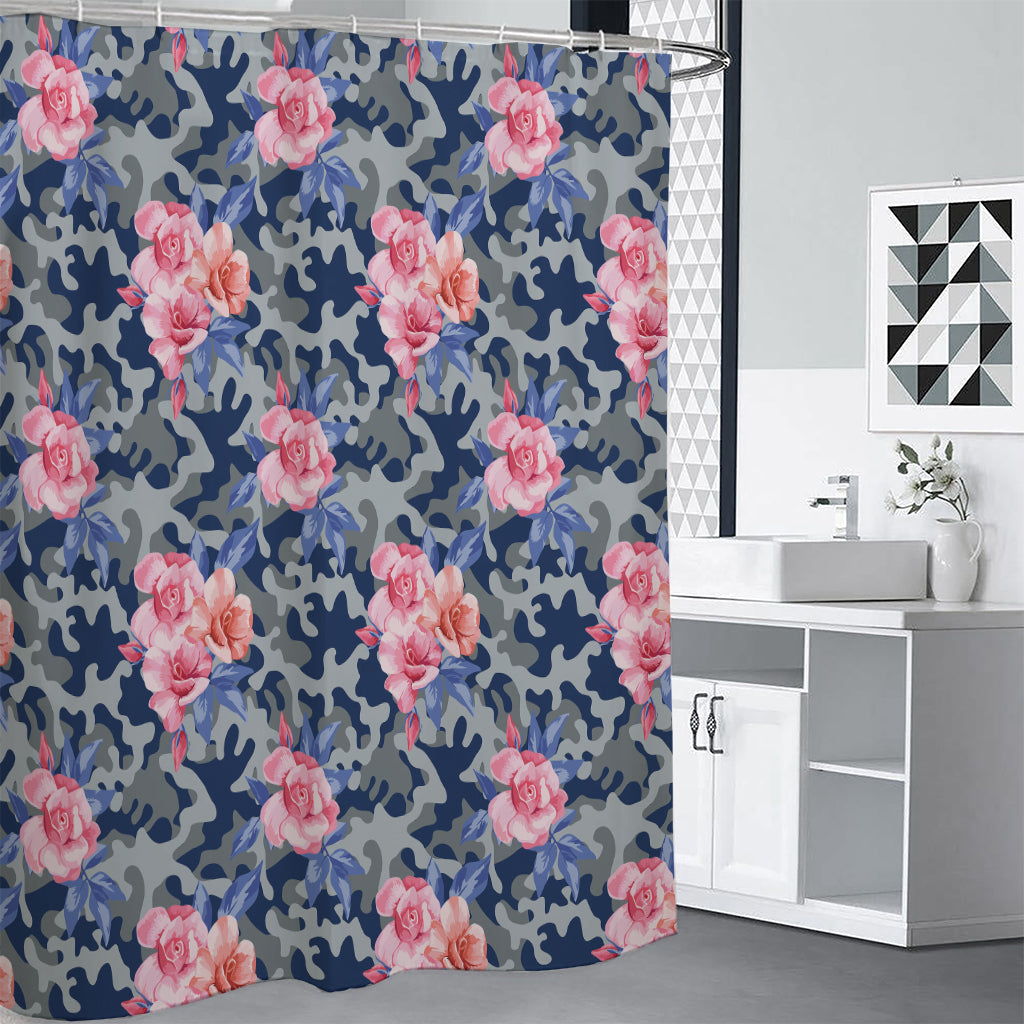 Pink Rose Flower Camouflage Print Shower Curtain
