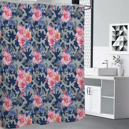 Pink Rose Flower Camouflage Print Shower Curtain