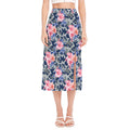 Pink Rose Flower Camouflage Print Side Slit Midi Skirt