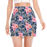 Pink Rose Flower Camouflage Print Side Slit Mini Skirt