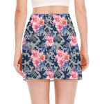 Pink Rose Flower Camouflage Print Side Slit Mini Skirt