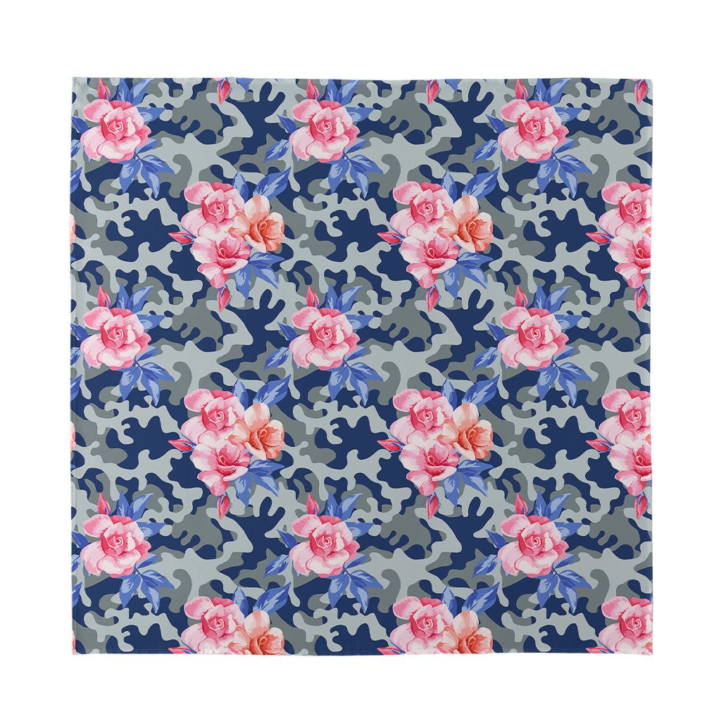 Pink Rose Flower Camouflage Print Silk Bandana