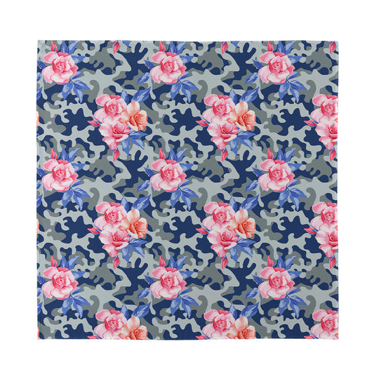 Pink Rose Flower Camouflage Print Silk Bandana