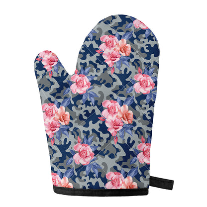 Pink Rose Flower Camouflage Print Single Oven Mitt