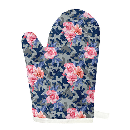 Pink Rose Flower Camouflage Print Single Oven Mitt