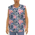 Pink Rose Flower Camouflage Print Sleeveless Baseball Jersey