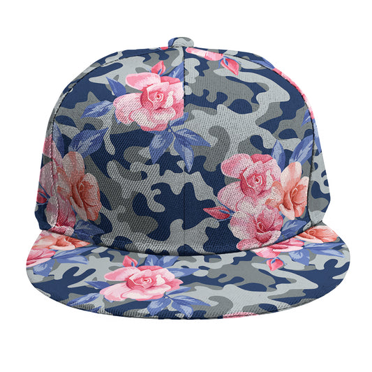 Pink Rose Flower Camouflage Print Snapback Cap