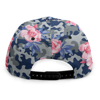 Pink Rose Flower Camouflage Print Snapback Cap
