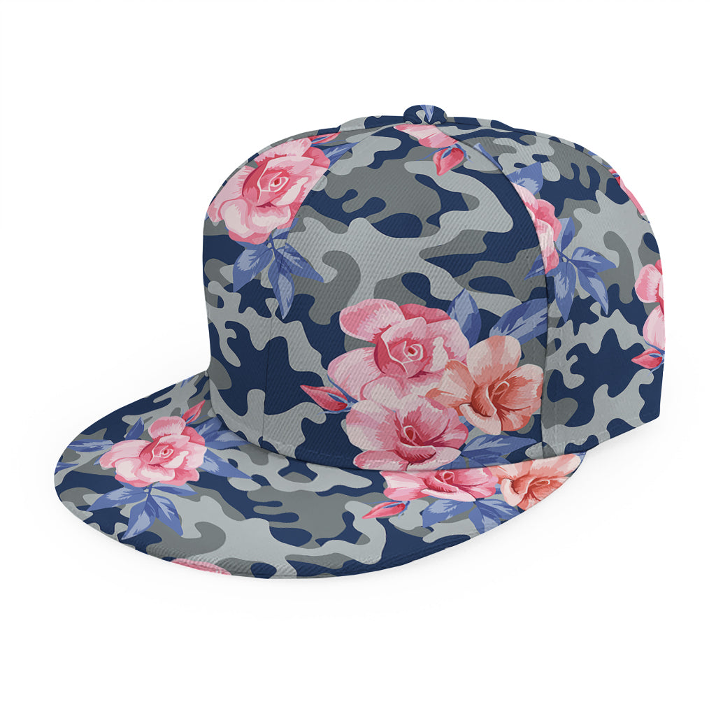 Pink Rose Flower Camouflage Print Snapback Cap