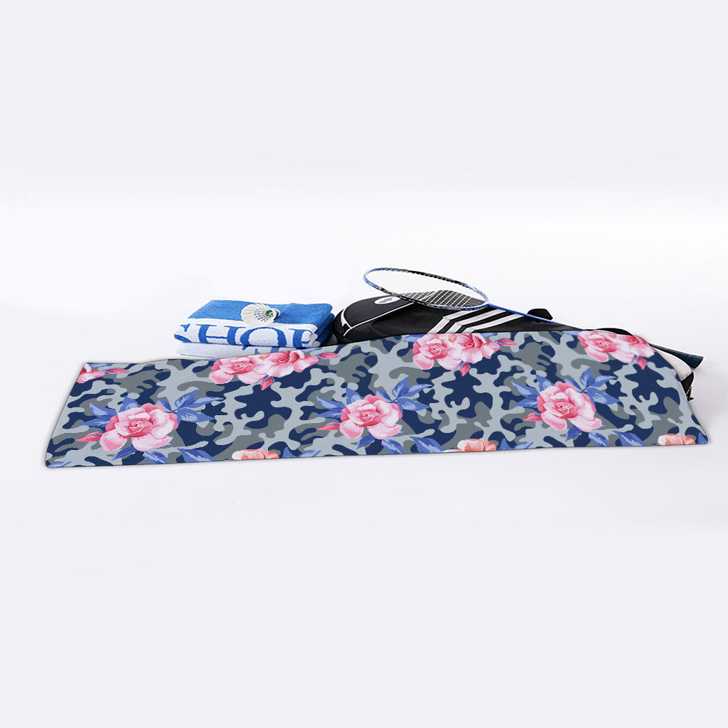 Pink Rose Flower Camouflage Print Sports Towel