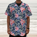 Pink Rose Flower Camouflage Print Textured Short Sleeve Shirt