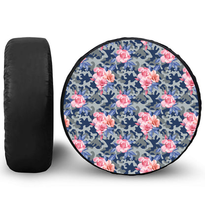 Pink Rose Flower Camouflage Print Tire Cover