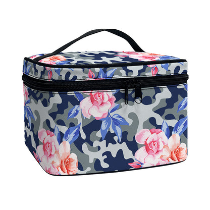 Pink Rose Flower Camouflage Print Travel Makeup Bag