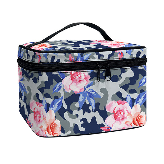 Pink Rose Flower Camouflage Print Travel Makeup Bag