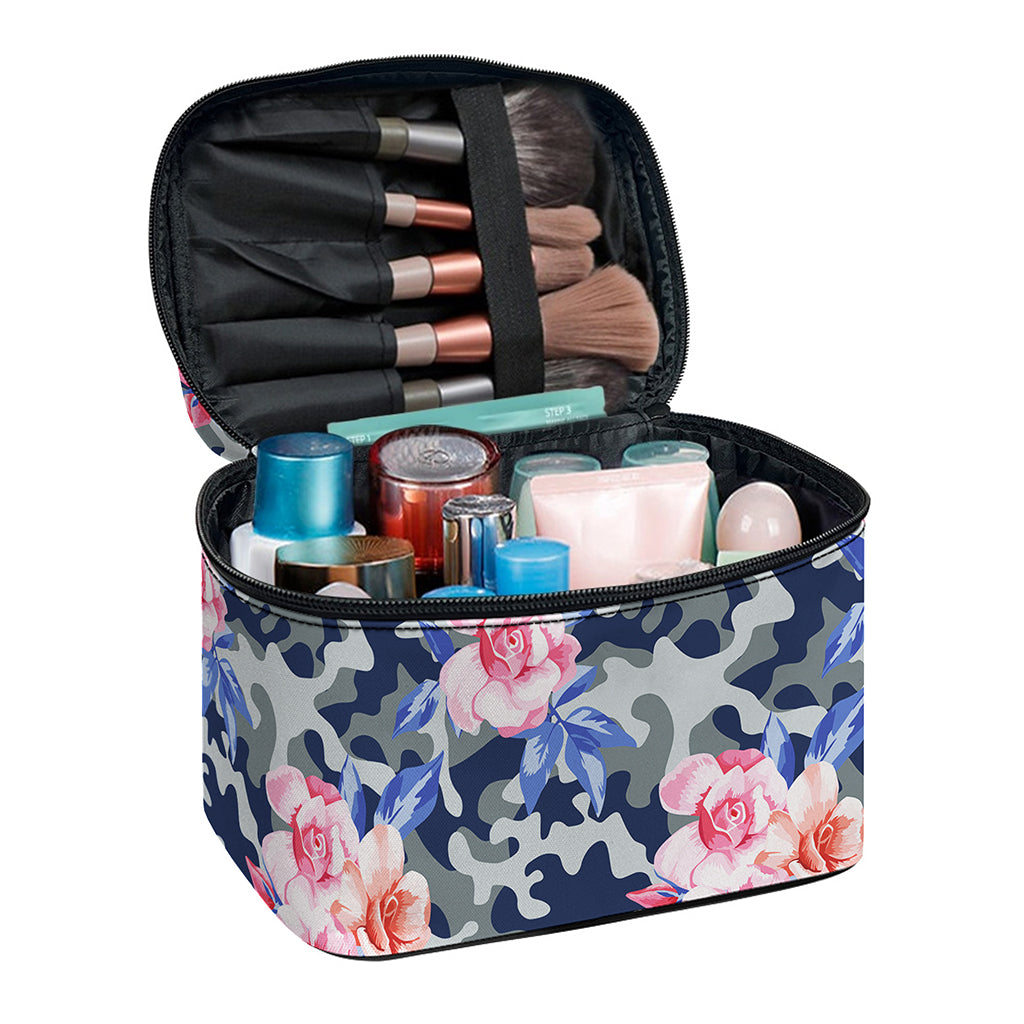 Pink Rose Flower Camouflage Print Travel Makeup Bag