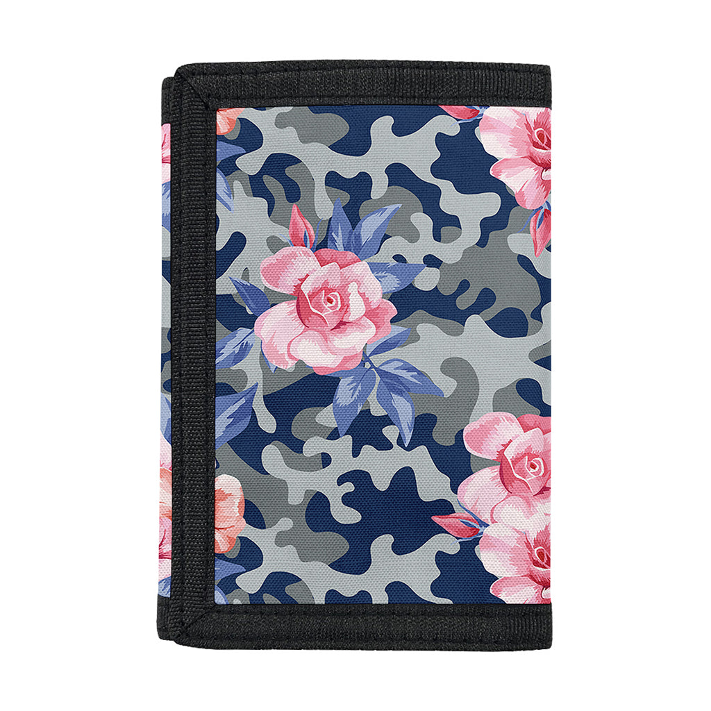 Pink Rose Flower Camouflage Print Trifold Wallet