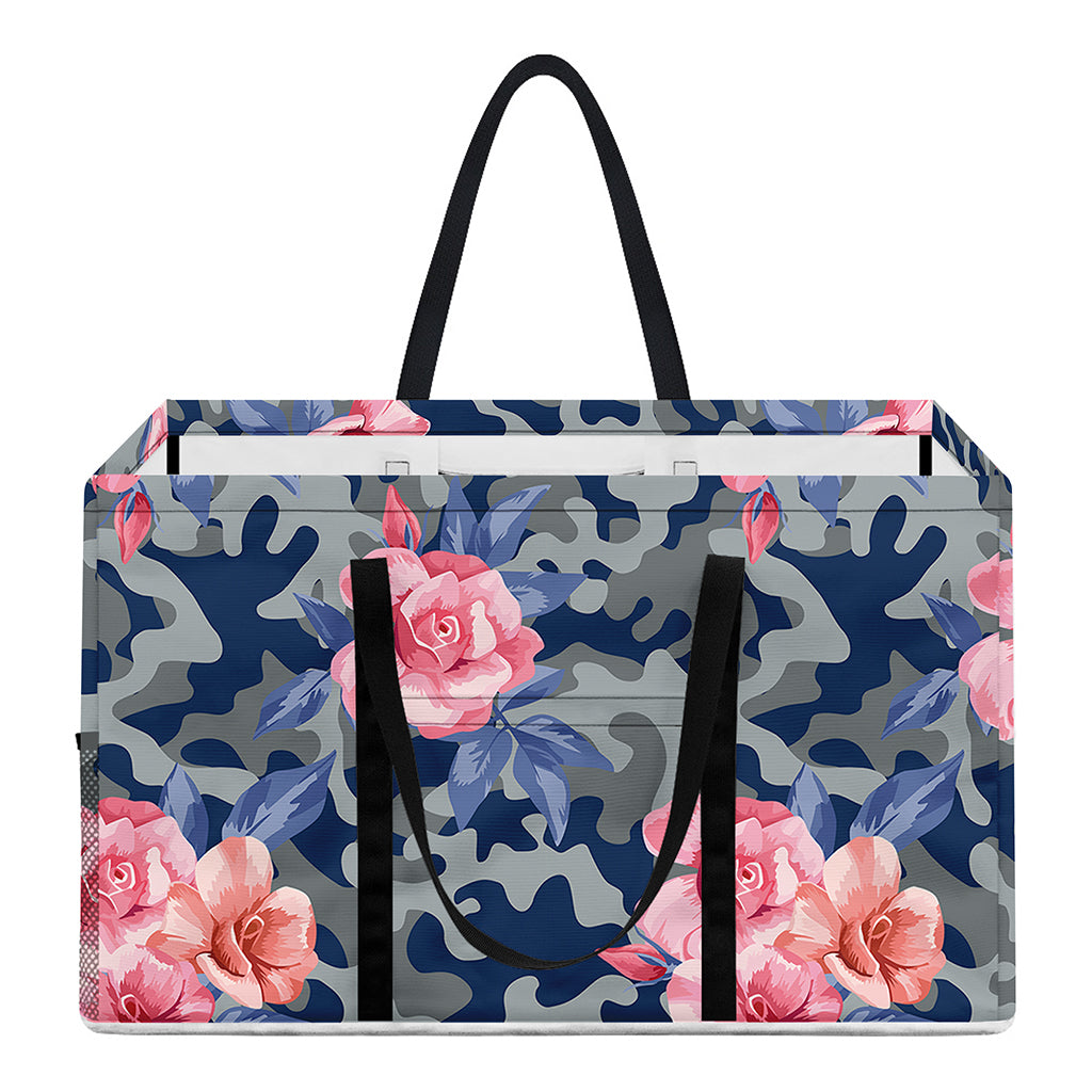 Pink Rose Flower Camouflage Print Utility Tote Bag
