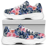 Pink Rose Flower Camouflage Print White Chunky Shoes
