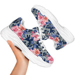 Pink Rose Flower Camouflage Print White Chunky Shoes