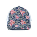 Pink Rose Flower Camouflage Print White Mesh Trucker Hat