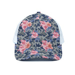 Pink Rose Flower Camouflage Print White Mesh Trucker Cap