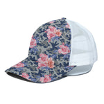 Pink Rose Flower Camouflage Print White Mesh Trucker Cap