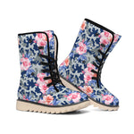 Pink Rose Flower Camouflage Print Winter Boots