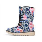 Pink Rose Flower Camouflage Print Winter Boots