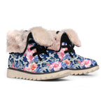 Pink Rose Flower Camouflage Print Winter Boots