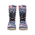 Pink Rose Flower Camouflage Print Winter Boots