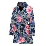 Pink Rose Flower Camouflage Print Women's Bathrobe