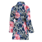 Pink Rose Flower Camouflage Print Women's Bathrobe