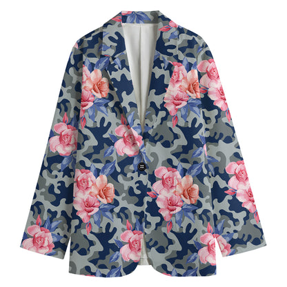 Pink Rose Flower Camouflage Print Women's Blazer