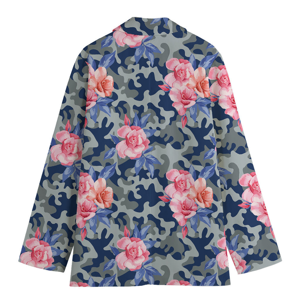 Pink Rose Flower Camouflage Print Women's Blazer
