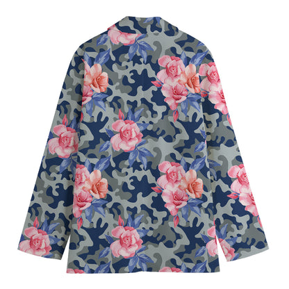 Pink Rose Flower Camouflage Print Women's Blazer
