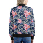 Pink Rose Flower Camouflage Print Women's Bomber Jacket