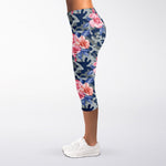Pink Rose Flower Camouflage Print Women's Capri Leggings