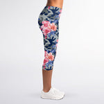 Pink Rose Flower Camouflage Print Women's Capri Leggings