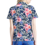 Pink Rose Flower Camouflage Print Women's Polo Shirt