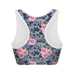 Pink Rose Flower Camouflage Print Women's Sports Bra