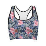 Pink Rose Flower Camouflage Print Women's Sports Bra
