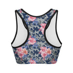 Pink Rose Flower Camouflage Print Women's Sports Bra