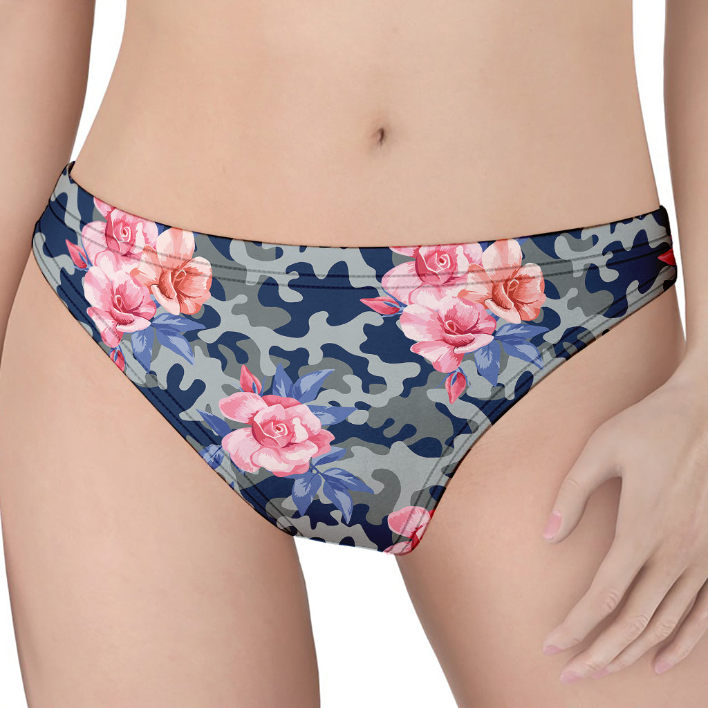 Pink Rose Flower Camouflage Print Women's Thong