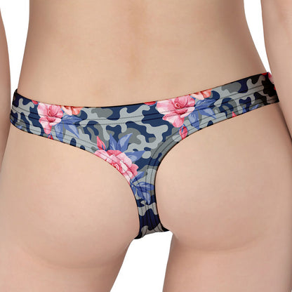 Pink Rose Flower Camouflage Print Women's Thong